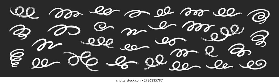 Hand drawn abstract doodle loops and expressive scribble curved lines, playful grunge brush elements vector illustration