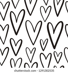 Hand drawn abstract doodle seamless pattern with hearts. Romantic mood design. Valentine's Day - pattern