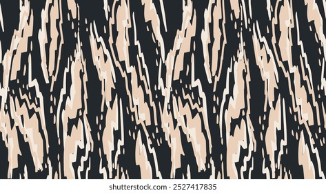 Dibujado a mano Formas orgánicas dinámicas abstractas sin patrón. Fondo negro de Vector con adorno de textura única beige. Impresión contemporánea.