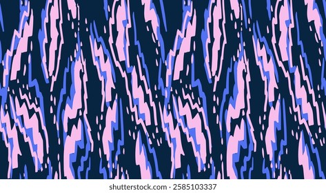 Hand drawn abstract dynamic organic shapes seamless pattern. Vector pink and blue background with unique texture ornament. Contemporary print.