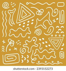 Hand drawn abstract element pattern jungle, african, egypt, mummy, artifact style, simple, brown canvas white outline