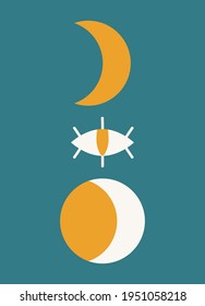 Hand drawn abstract elements in modern, trendy colors, taro cards and boho concept, minimalism art.