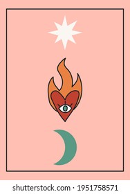 Hand drawn abstract elements in modern, trendy colors, taro cards and boho concept, minimalism art.