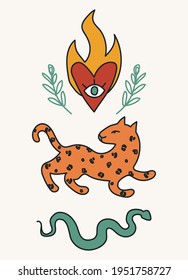 Hand drawn abstract elements in modern, trendy colors, taro cards and boho concept, minimalism art.