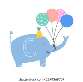 Hand drawn abstract elephant with balloon. Vector illustration