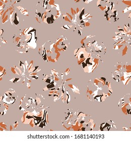 Hand Drawn Abstract Exotic Tropical Hibiscus Flowers Repeating Vector Pattern Isolated Background