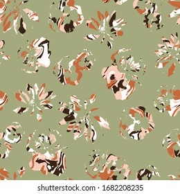 Hand Drawn Abstract Exotic Tropical Hibiscus Flowers Repeating Vector Pattern Isolated Background