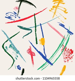 hand drawn abstract expressionism seamless pattern. Acryl and pastel. Vector illustration