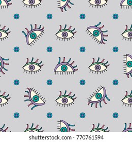 Hand drawn abstract eyes pattern. Sight seamless vector background. Modern stylish texture for wallpaper, wrapping paper, textile design, surface, fabric.