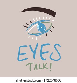 Hand Drawn Abstract Eyes Talk Concept Writing with Eye Doodle Vector Pattern Isolated Background