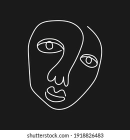 Hand drawn abstract face in line art style, seamless pattern background, modern minimalism art, aesthetic contour