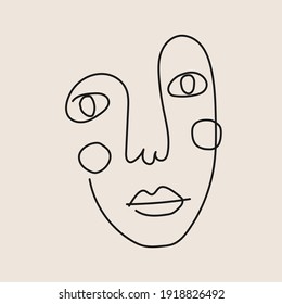Hand drawn abstract face in line art style, seamless pattern background, modern minimalism art, aesthetic contour