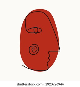 Hand drawn abstract face in line art style, seamless pattern background, modern minimalism art, aesthetic contour