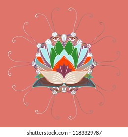 Hand drawn abstract fancy elements. Summer blooming theme. Vintage flowers. Pink, neutral and green colors. Watercolor painting imitation Vector illustration.