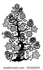 Hand drawn abstract fantasy floral tree, vector