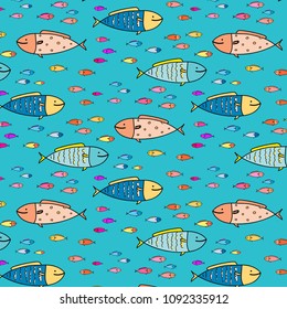 Hand Drawn Abstract Fish Pattern Background. Vector Illustration.