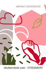Hand drawn abstract floral background closeup. Vertical backdrop and space for text. Doodle organic elements shapes. Modern art great for banner, flyer, event invitation card. Vector illustration