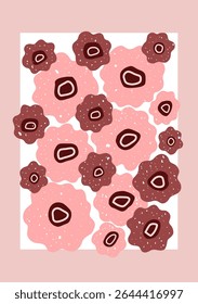Hand drawn abstract floral composition in shades of pink and brown. Playful dotted textures and organic shapes on a pastel background. Ideal for wall decor, cards, or modern digital prints.