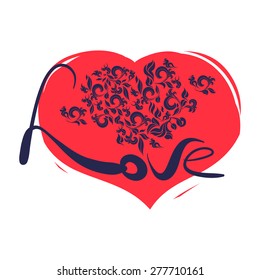 Hand drawn abstract floral heart. Vector line art.