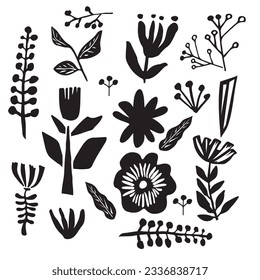 Hand drawn abstract floral kit. Hand drawn botanics elements. Designed for social media wallpaper background