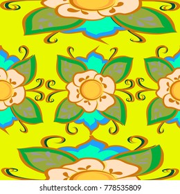 Hand drawn Abstract floral pattern with yellow background