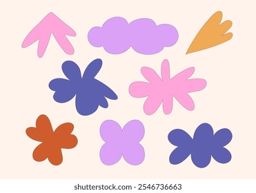 Hand drawn abstract floral shapes. A collection of eight unique abstract floral shapes with thin outlines, perfect for decoration, patterns, and creative design projects