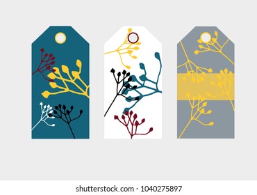 Hand drawn abstract floral vector template spring tag set