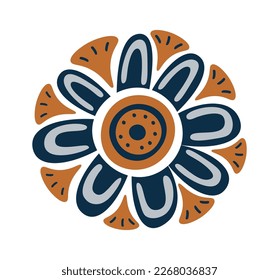 Icono plano del círculo de flores abstracto dibujado a mano. Ilustración del vector
