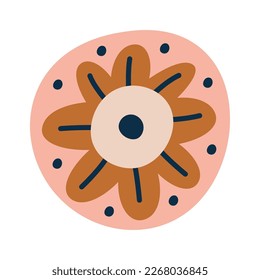 Hand drawn abstract flower circle flat icon. Vector illustration
