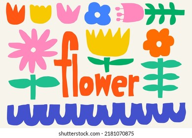 Hand Drawn Abstract Flower and Element Design Set