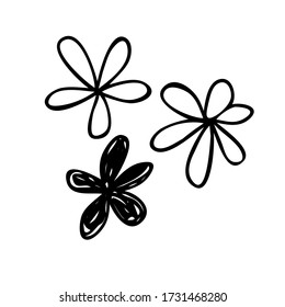 Hand drawn abstract flower silhouette. Black and white outline simple vector illustration. Decorative flower. Spring and summer icon. Doodle style.