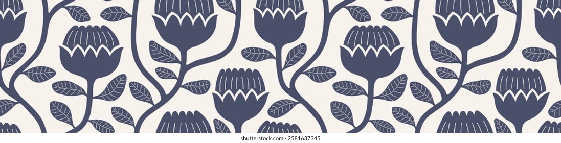 Hand drawn abstract flower texture seamless pattern. black floral leaves geometric pattern on white background. leaves silhouette summer pattern modern vector style.
