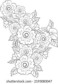 Dibujo manual abstracto Flor zentángulo arte facil bocetos con diseño decorativo de contorno de doodle para páginas adultas de color