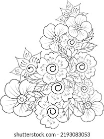 Hand drawn abstract Flower zentangle art easy sketches with decorative doodle outline design for adult coloring pages