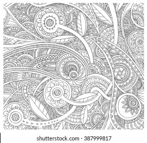 Hand Drawn Abstract Flowers Doodle Illustration. Non seamless