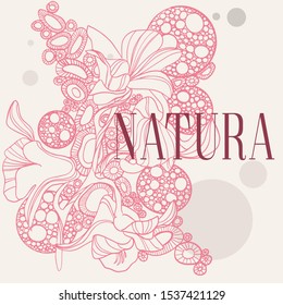 Hand drawn abstract flowers with dots. Can be used as label, wallpaper, pattern for wrap paper, t-shirt printing.