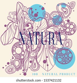 Hand drawn abstract flowers with dots. Can be used as label, wallpaper, pattern for wrap paper, t-shirt printing.