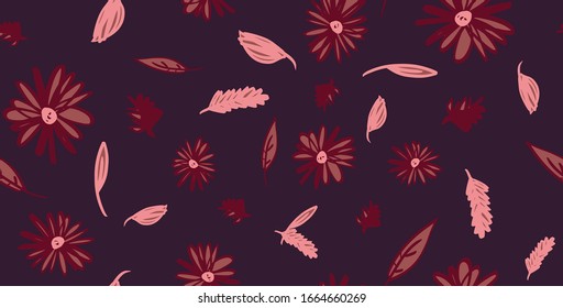 Hand Drawn Abstract Flowers Leaves and Branches Repeating Pattern Isolated Background