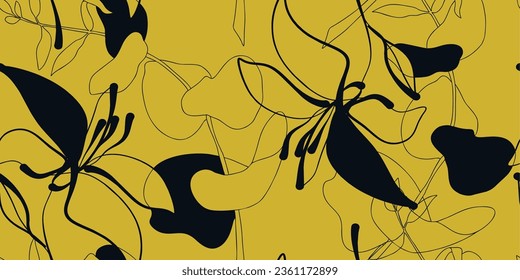 Hand drawn abstract flowers pink print. Trendy collage pattern. Fashionable template for design.
