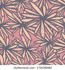 Flores abstractas dibujadas a mano con un patrón impecable sobre fondo rosa. Papel tapizado de cartón floral para el diseño de tejidos, impresión textil, papel envolvente, cubierta. Ilustración del vector