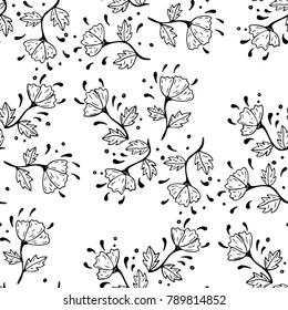 Hand drawn abstract flowers seamless background. Outline template for adult and children coloring book pages, textile, wrapping and background design.