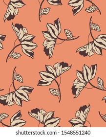 Hand Drawn Abstract Flowers Vector Pattern Isolated Background
