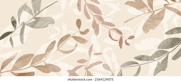 Hand drawn abstract foliage botanical background vector. Earth tone watercolor texture wallpaper of tropical plant, leaf branch, leaves. Foliage design for banner, prints, decor, wall art, decoration.
