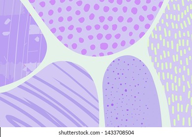 Hand drawn abstract form background with colorful objects textured. Violet