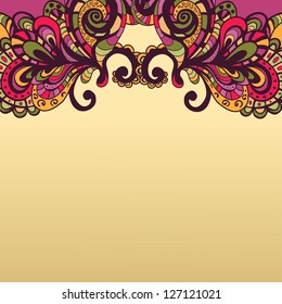 Hand drawn abstract frame in oriental style. Indian paisley elements background