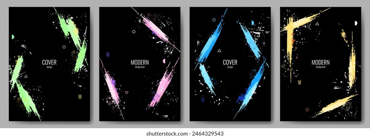 Hand drawn abstract frames. Collection of empty borders with space for text. Brush strokes, ink splashes. Vector grunge overlay. Design of brochure, cover, flyer, gift card, postcard.