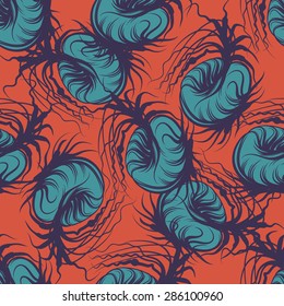 Hand drawn abstract fruit seamless pattern. Vector line art.