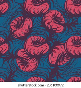 Hand drawn abstract fruit seamless pattern. Vector line art.