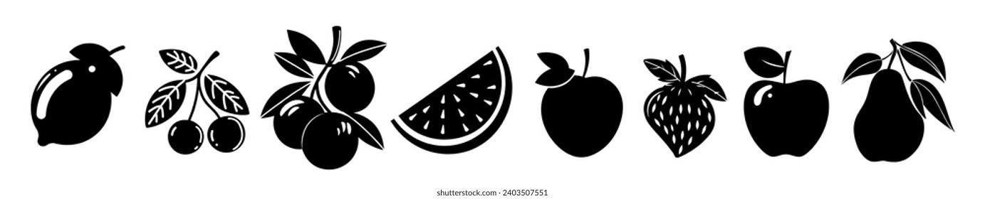 Hand drawn abstract fruit silhouettes vector set.