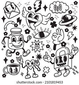 Hand drawn Abstract funny cute Comic characters.illustration for poster, cover, and advertisement. Retro and vintage design illustration.